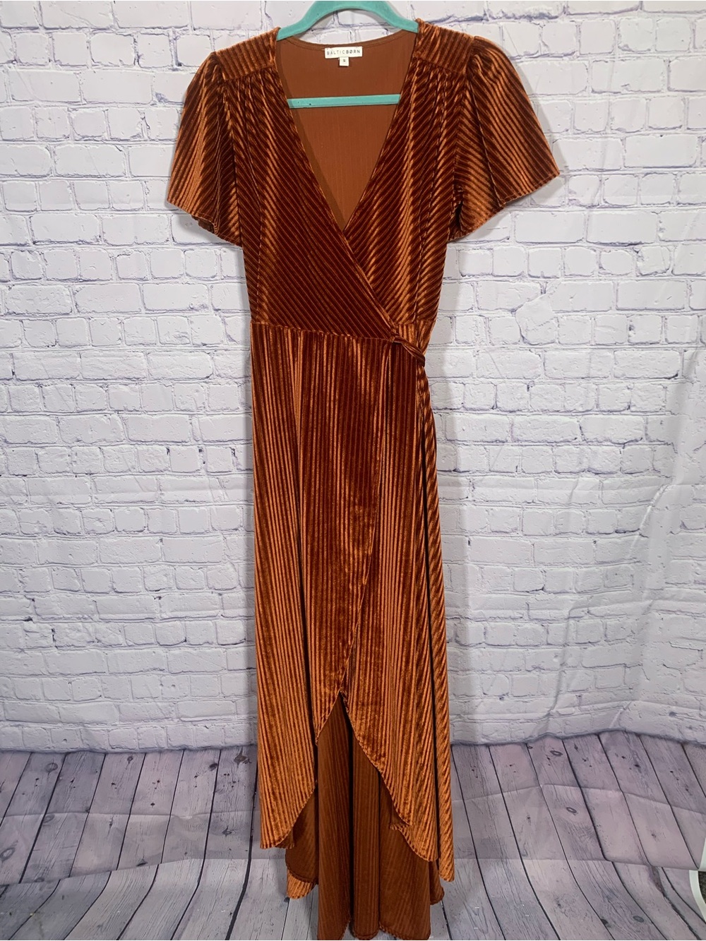 Baltic Born Womens Andi Velvet Ribbed High Low Wrap Dress Copper S Wedding Guest